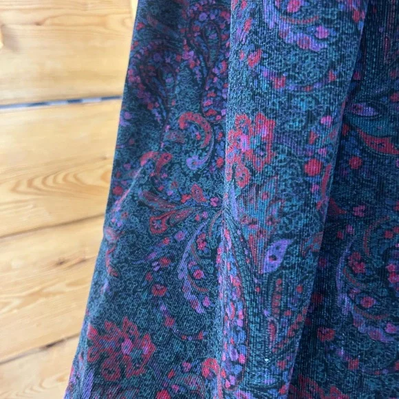 L.L. Bean Vintage Paisley Corduroy A-Line Midi Skirt Twirl Cotton Womens 6 Retro - Picture 4 of 9